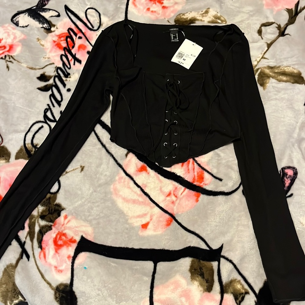 Forever 21 Black Lace Up Shirt size M